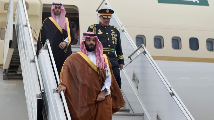 Saudi Crown Prince Mohammed bin Salman steps off the plane at the G20 in Buenos Aires.