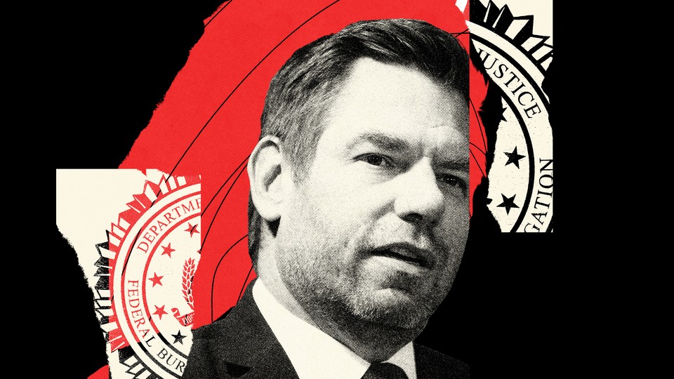 A composite image of Eric Swalwell and the FBI seal.