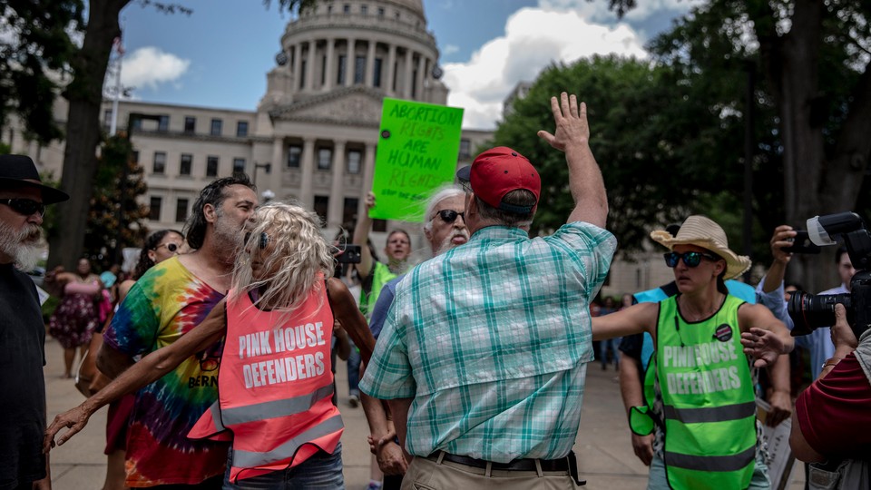 Abortion-rights protesters in front of the Mississippi State Capitol