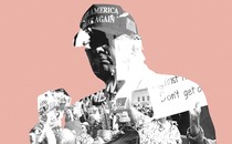 An illustration of Trump with signs from pro-abortion-rights and anti-abortion protesters
