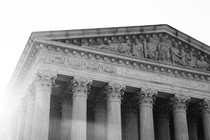 Black-and-white photograph of the Supreme Court building