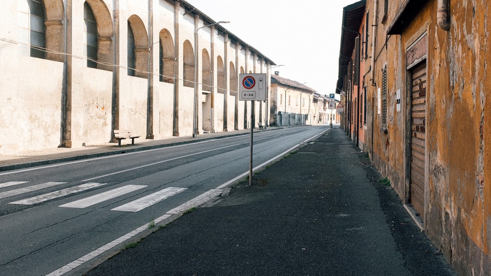 An empy street is seen in San Fiorano, Italy.