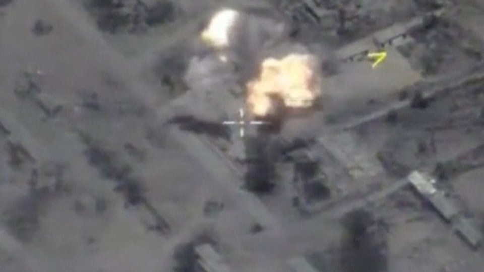 Russian bombs hit ISIS targets near the Syrian city of Palmyra in late May.