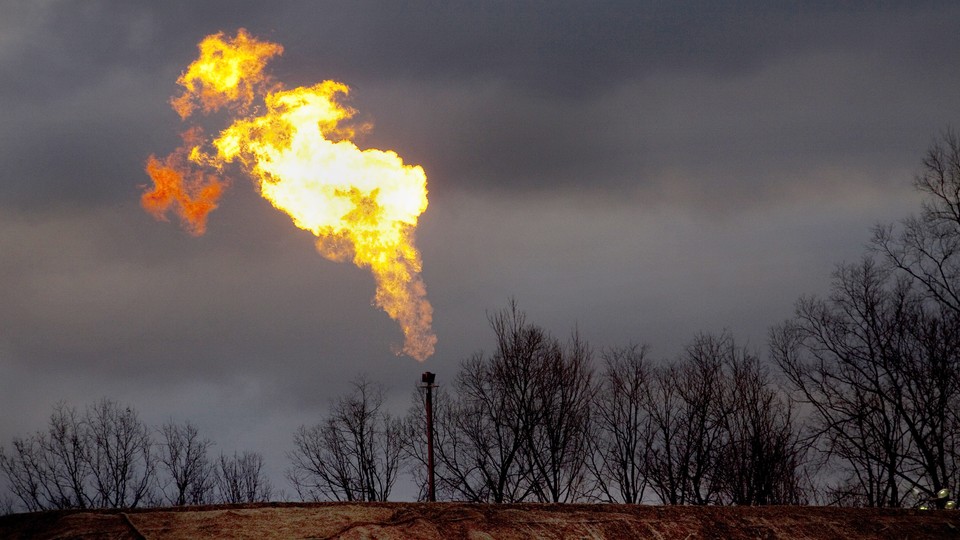 A gas flare burns at a fracking site in Pennsylvania.
