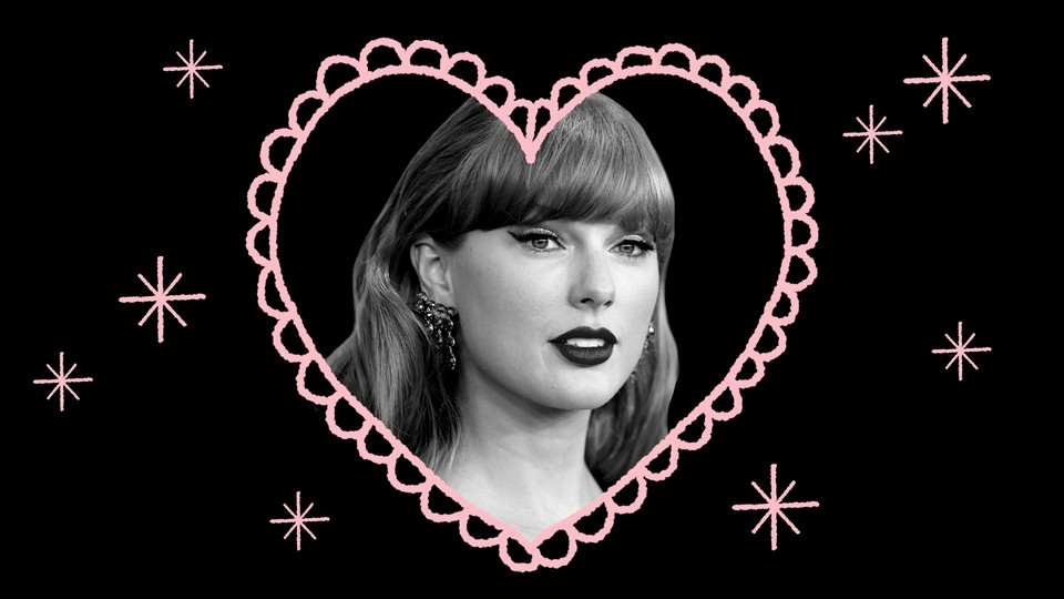 Photo illustration of Taylor Swift's face inside a heart