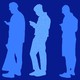 Illustration of four people standing in line, one who is made up of small dots.