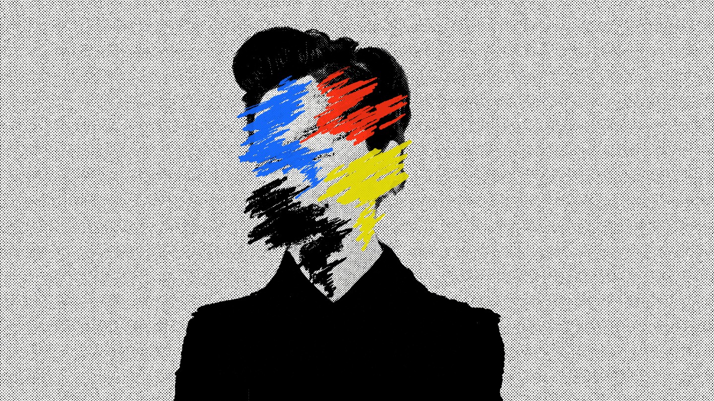 A face crossed out in different colors