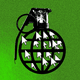Collage of a grenade filled with computer cursors, on a green background