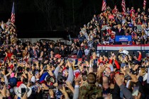 Former President Donald Trump prepares to speak during the 'Save America' rally at the Montgomery County Fairgrounds in Conroe, Texas.