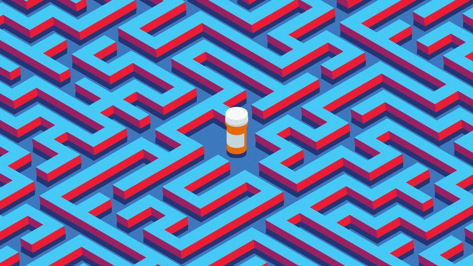 A pill bottle in a maze