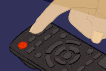 Animation of a person using a remote to turn a TV on and off