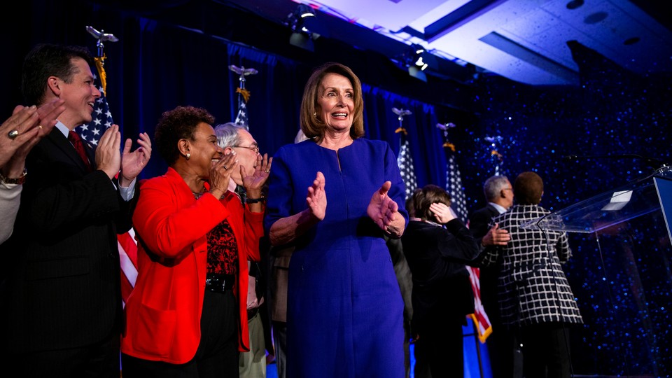Nancy Pelosi at the House Democratic watch party in Washington, D.C.
