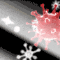 Animation of falling snowflakes mixed with falling coronavirus particles
