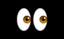 Cartoon eyes with pupils going up and down, but the pupils are actually one-cent coins