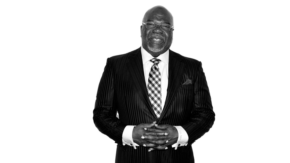 T. D. Jakes poses for a black-and-white portrait.