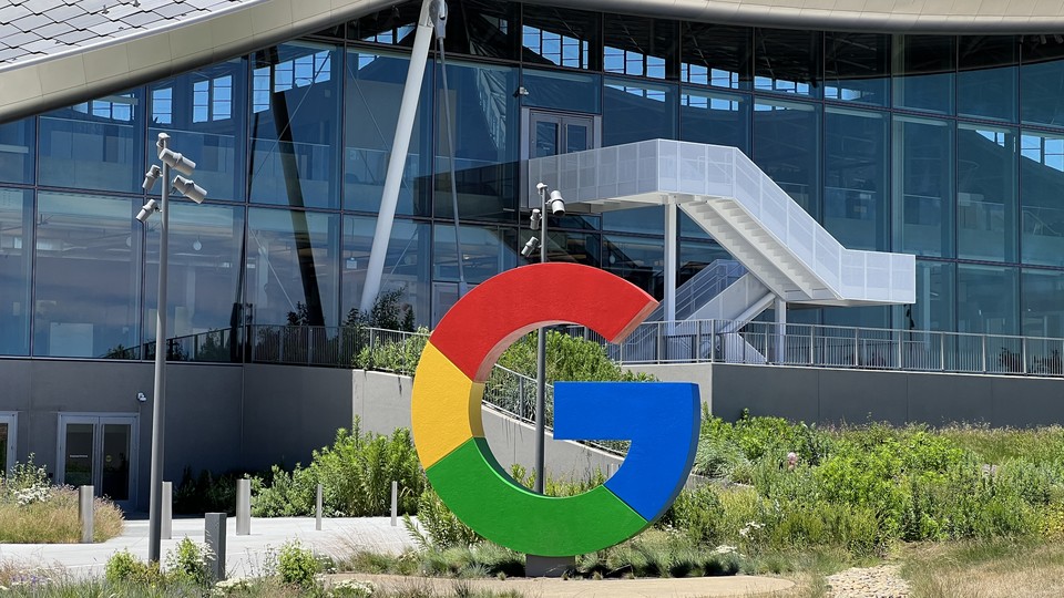 A signage is displayed outside Google's Bay View campus