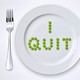 Illustration of a plate with "I quit" spelled out with green peas.