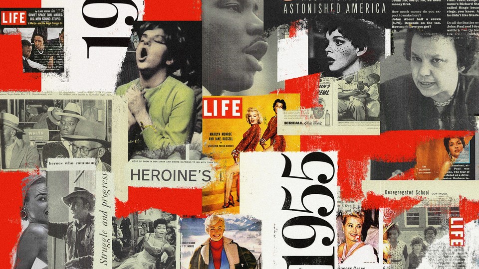 a photo collage of issues of life magazine from the 1950s