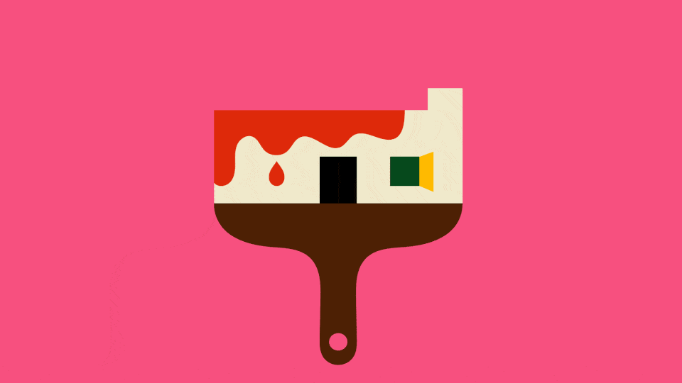 An illustration of a paintbrush in the shape of a house