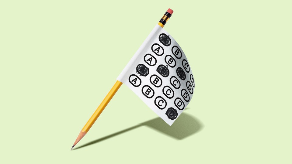 A pencil-flag with a standardized-test sheet