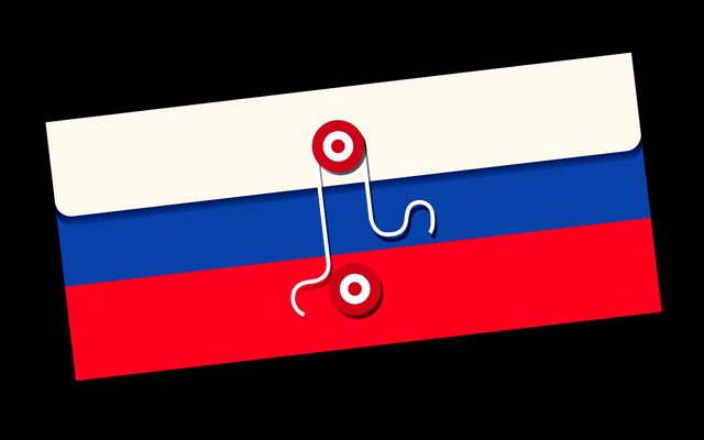 A manila envelope in the colors of the Russian flag.