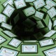 Illustration of framed diplomas falling into a dark hole in the ground