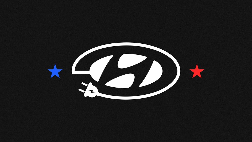 An illustration of the Hyundai logo with an electric plug at the bottom