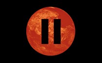 An illustration of the red planet Mars with the "pause button" symbol on its face
