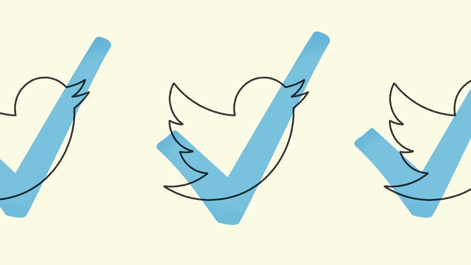 Illustration featuring the Twitter bird symbol and a blue check mark.