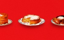 Three illustrations of French cakes on plates.