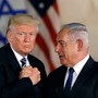 President Donald Trump and Israeli Prime Minister Benjamin Netanyahu shake hands after Trump's address at the Israel Museum in Jerusalem on May 23, 2017.