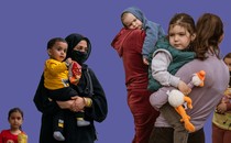 Images of Afghan refugees and Ukrainian refugees