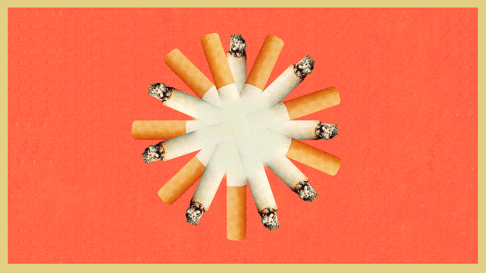 Eight cigarettes arranged in the shape of a coronavirus