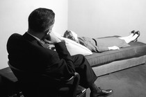 A doctor listens to a patient at the New York Psychoanalytic Institute Treatment Center in New York in 1956.