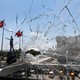 A shattered window at police headquarters in Ankara following a failed July 2016 coup attempt