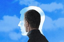 A photo-illustration of a man turned away from a silhouette of his head