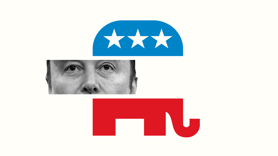 The GOP Logo, with an off-center middle panel replaced by a picture of Elon Musk