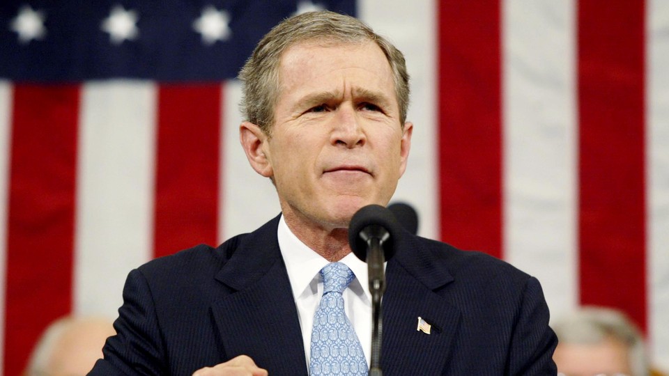 President Bush delivers the State of the Union address in 2002.