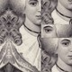 Illustration multiplying reflected black-and-white portraits of Eliza Schuyler in a grid pattern.