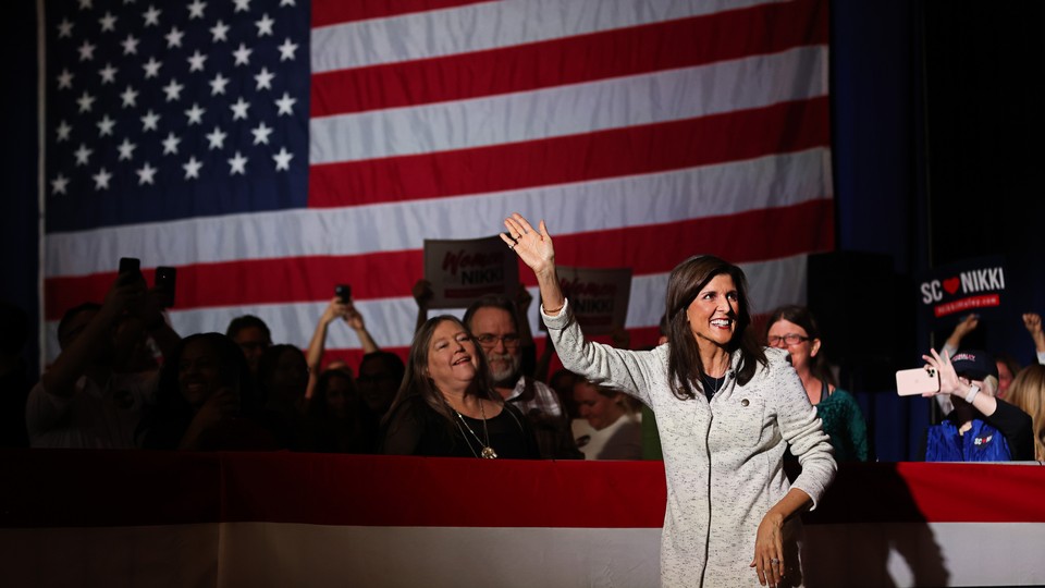 Nikki Haley waving during a campaign event in North Charleston