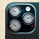 Photo-illustration of close-up detail of smartphone camera with three lenses, each replaced by a round clock showing a different time.