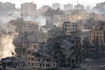 A photo of Gaza City showing buildings destroyed by air strikes