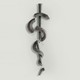 image of gray stone caduceus-like symbol with snake entwined around staff shattered into pieces
