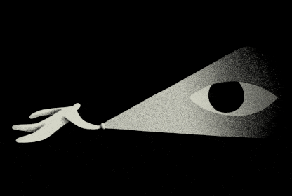 An animation of a person shining a flashlight on an eye as it opens and closes.