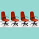 An illustration of four office chairs overlaid on a weekly calendar
