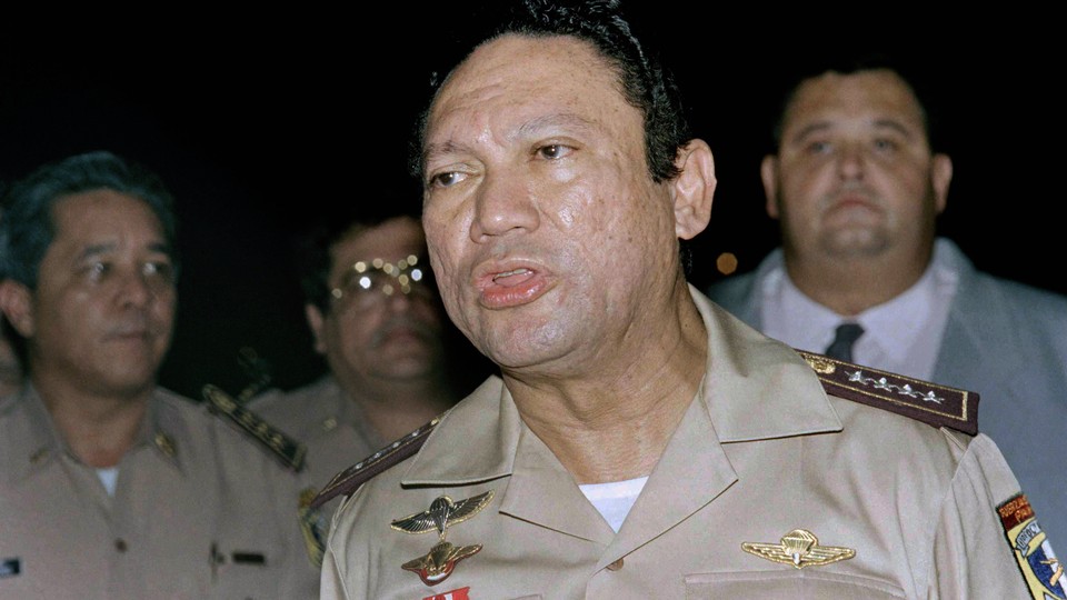 General Manuel Noriega speaks to Panamanian reporters in May 1989.