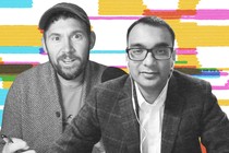 Side-by-side black-and-white cut-out images of Charlie Warzel and Ipsit Vahia.