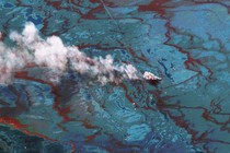 A satellite image of an oil spill in the Gulf of Mexico in 2010.