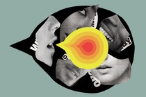 Five faces in a speech bubble with one person starting a new bubble