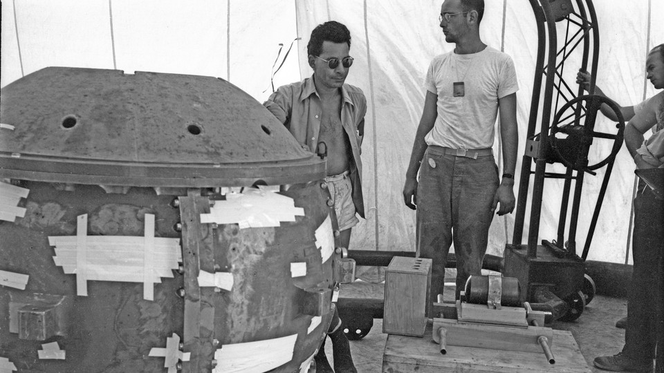 The physicist Louis Slotin during the preparation of the Trinity nuclear test in 1945